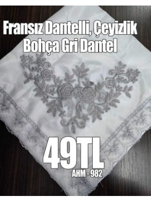 Fransız Dantelli Çeyizlik Bohça Gri Dantel