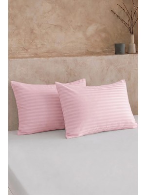 Maison Luré Pamuk Saten Çizgili Yastık Kılıfı Seti 50X70 Pembe
