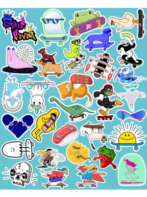 Skate Board Seri 1 Sticker Seti | Laptop Ajanda Pc Tablet Telefon Defter Etiket Bullet Journal