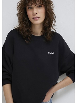 Mavi Yuvarlak Yaka Logo Sweatshırt Siyah