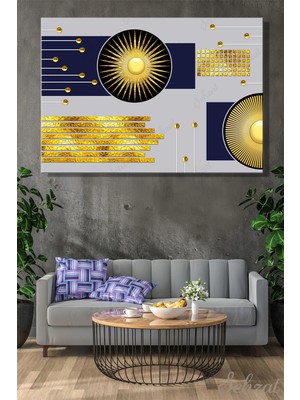 Şehzat Design Yatay Kanvas Duvar Tablosu Tekli Salon Yatak Odası Ofis Kafe Altın Halkalar Güneş Geometrik Soyut