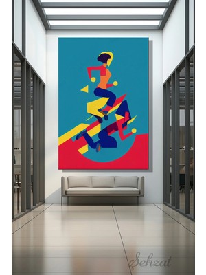 Şehzat Design Dikey Kanvas Duvar Tablosu Tekli Salon Yatak Odası Ofis Geometrik Illüstrasyon Spor Insan Renkli