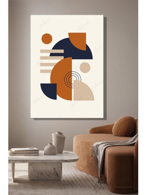 Şehzat Design Dikey Kanvas Duvar Tablosu Tekli Salon Mutfak Yatak Odası Ofis Soyut Modern Lacivert Bej Bohem