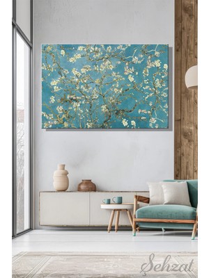 Şehzat Design Yatay Tekli Kanvas Duvar Tablosu Salon Mutfak Yatak Odası Ofis Vincent Van Gogh'un Badem Çiçeği