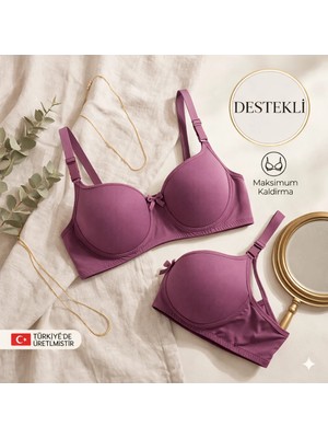 WINNERAIN Kadın Mürdüm Destekli Dolgulu Balenli Sütyen