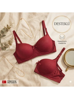 WINNERAIN Kadın Bordo Destekli Dolgulu Balenli Sütyen