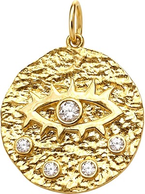 Duyum Gold Taşlı Göz Madalyon Altın Kolye Ucu 14 Ayar