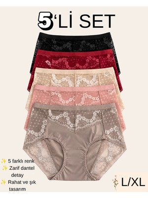 Unreal Un Real 5’li Kadın Çiçek Desenli Dantel Detaylı Külot Seti L/xl