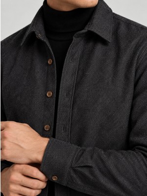 Etikmen Siyah Lacivert Çizgili Slimfit Oduncu Erkek Gömlek
