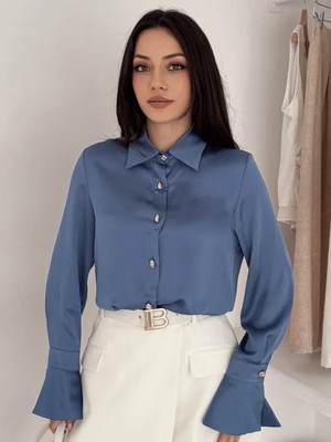 Vuntal Volan Kol Detaylı Saten Gömlek