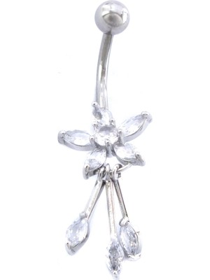 Ferizz 316L Çelik Büyük Çiçek  Model Zirkon Taşlı Piercing  PRC-218