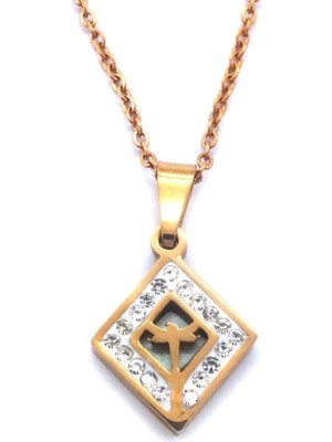 Ferizz 316L Çelik Rose Zirkon Taşlı Baklava Kolye KLY-533