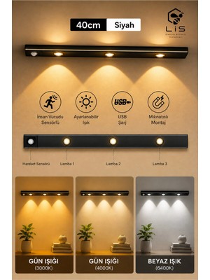 Cata CT-2464 Sensörlü Şarjlı 3 Farklı Işık Renkli Dimmerli Ultra Slim Siyah