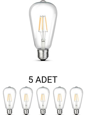 Cata CT-4353 ST64 Rustik LED Ampul 8W Beyaz Işık - 5 Li Paket-Kalın Duy Montaj YERI-E27 Tip