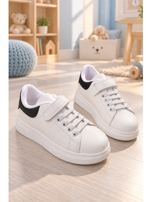 Tonny Black Çocuk Unisex Beyaz Siyah Bağcıklı Rahat Ayakkabı