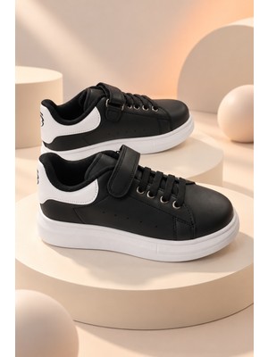 Tonny Black Çocuk Unisex Siyah Beyaz Bağcıklı Rahat Ayakkabı