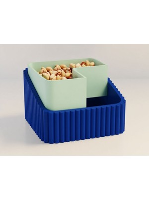 Bin1çeşit 3D Baskı Fıstık Kasesi - Çift Hazneli Kabuk Ayırıcı Sunum Kasesi - Mavi Mint