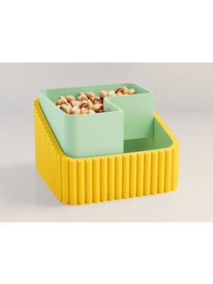 Bin1çeşit 3D Baskı Fıstık Kasesi - Çift Hazneli Kabuk Ayırıcı Sunum Kasesi - Sarı Mint