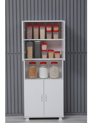 Sehpol 4 Kapaklı 5 Raflı Çok Amaçlı Mutfak Dolabı 59 x 30 x 150 cm - Parlak Beyaz
