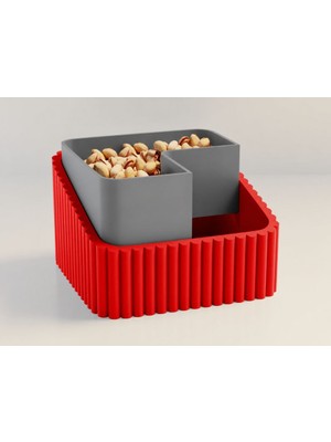 Bin1çeşit 3D Baskı Fıstık Kasesi - Çift Hazneli Kabuk Ayırıcı Sunum Kasesi - Kırmızı Gri