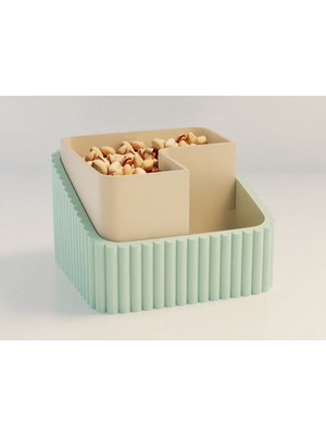 Bin1çeşit 3D Baskı Fıstık Kasesi - Çift Hazneli Kabuk Ayırıcı Sunum Kasesi - Mint Bej