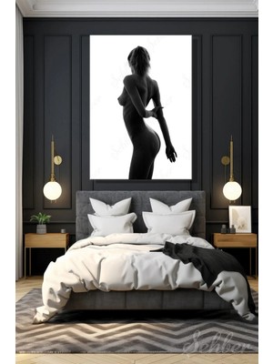 Şehzat Design Siyah Beyaz Estetik Kadın Model Sanatsal Fotoğrafı Dikey Kanvas Tablo Tekli 3941