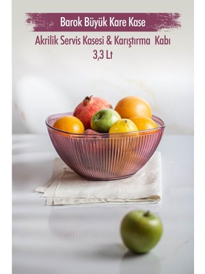 Bin1çeşit Akrilik Barok Mürdüm Büyük Kare Meyve & Salata Kasesi & Karıştırma Kabı / 3,3 Lt (Cam Değildir)