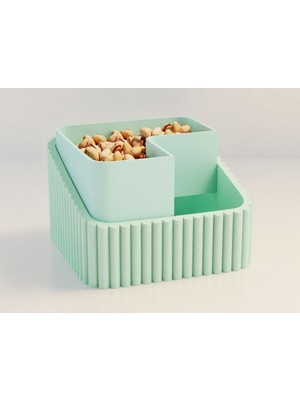 Bin1çeşit 3D Baskı Fıstık Kasesi - Çift Hazneli Kabuk Ayırıcı Sunum Kasesi - Mint Mint
