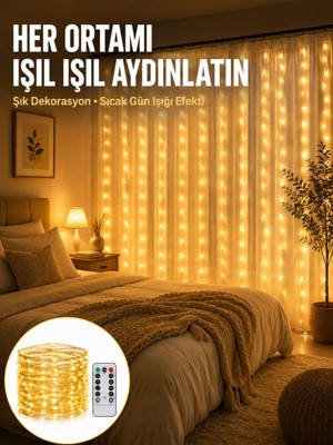 Bin1çeşit Dekoratif Perde Peri LED Günışığı Renk 8 Fonksiyonlu Işık Yeni Nesil