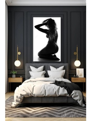 Şehzat Design Siyah Beyaz Çıplak Kadın Model Sanatsal Fotoğraf Dikey Kanvas Tablo Tekli Ev Kafe Ofis 3131