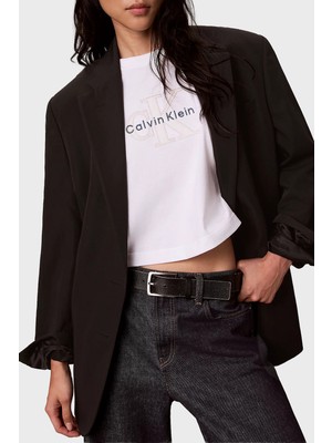 Calvin Klein % 100 Pamuk Boxy Fit Bisiklet Yaka T Shirt LV047H820GYAF Kadın T Shirt LV047H820G Yaf