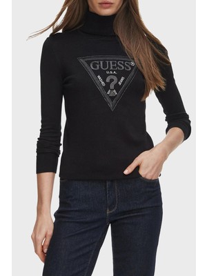 Guess Ls Tn Hallie Triangle Logolu Regular Fit Balıkçı Yaka Kazak W6BR54Z1455 Kadın Kazak W6BR54 Z1455 Jblk