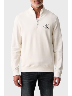 Calvin Klein Logolu Pamuklu Yarım Fermuarlı Dik Yaka Sweat LV04RG280GYAS Erkek Sweat LV04RG280G Yas