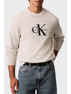 Calvin Klein % 100 Pamuk Relaxed Fit Bisiklet Yaka Kazak LV04RH320GP74 Erkek Kazak LV04RH320G P74