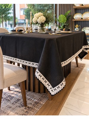 Onedekor Linen Keten Masa Örtüsü Siyah - 160*220