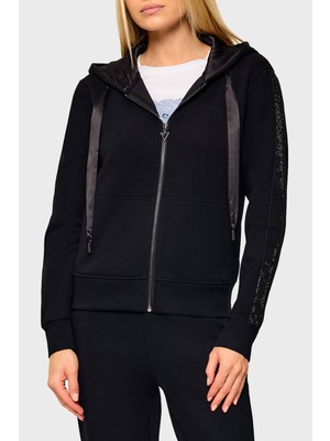 Guess New Hooded Victorie Logolu Kapüşonlu Yaka Fermuarlı Sweat Kadın Sweat W6BQ12 K6058 Jblk