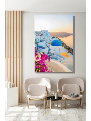Şehzat Design Yunanistan Santorini Adası Oia Köyünün Ikonik Mavi Kubbeli Kilisesi Dikey Kanvas Tablo 4074