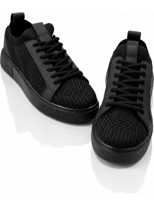 Tonny Black Erkek Siyah Siyah Triko Nefes Alabilen Bağcıklı Sneaker