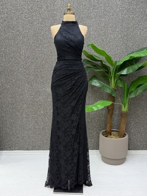 E&A Eren Abiye Stefani Yaka Dantel Detaylı Drape Elbise
