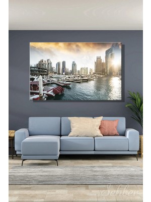Şehzat Design Dubai Marina Manzarasını Gün Batımı/güneş Parıltısı Eşliğinde Yatay Kanvas Tablo Tekli 3974