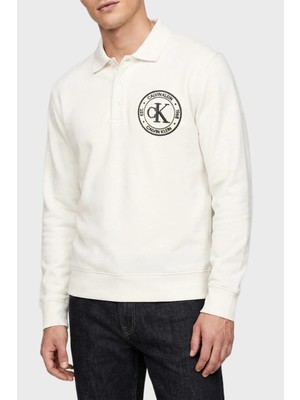 Calvin Klein Logolu % 100 Pamuk Düğmeli Polo Yaka Sweat LV04RH236GYAS Erkek Polo Yaka Sweat LV04RH236G Yas