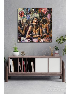 Şehzat Design Karetekli Kanvas Tablo Modern Ev Kafe Ofis Yağlı Boya Efekt Enerjik Neşeli Kadın 2271