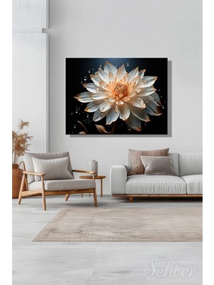 Şehzat Design Dekoratif Yatay Kanvas Tablo Tekli Salon Mutfak Yatak Odası Ofis Altın Rengi Lotus Nilüfer Çiçek 137