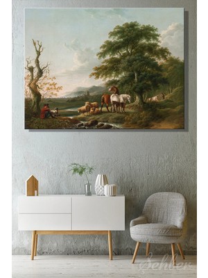 Şehzat Design Yatay Kanvas Tablo Tekli Charles Towne Çobanlı Peyzaj Landscape With A Shepherd Tablosu 2941