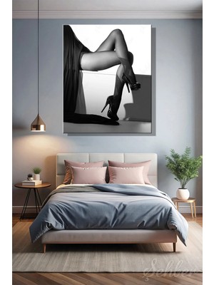 Şehzat Design Kanvas Tablo Dikey Tekli Ev Kafe Ofis Siyah Beyaz Çorap Temalı Sanatsal Fotoğraf 2990