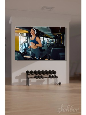 Şehzat Design Kulaklıktan Müzik Dinleyerek Salonda Spor Yapan Kadın Yatay Kanvas Tablo 3869