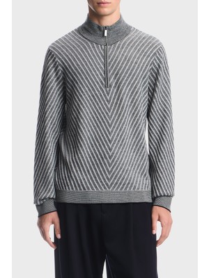 Emporio Armani Yünlü Fermuarlı Polo Yaka Kazak Erkek Kazak EM006316 AF27942 FC018