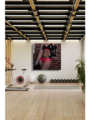 Şehzat Design Dekoratif Kare Kanvas Tablo Tekli Spor Salonu Fitness Eğitimi Egzersiz Karın Kasları 1296