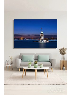 Şehzat Design Dekoratif Yatay Kanvas Tablo Tekli Ev Kafe Ofis Istanbul Kız Kulesi Gece Manzarası 2298