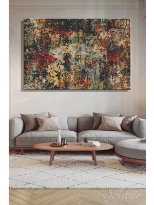 Şehzat Design Siyah Kırmızı Sarı Tonlarda Soyut Desenlere Sahip Modern Dekoratif Yatay Kanvas Tablo 4323